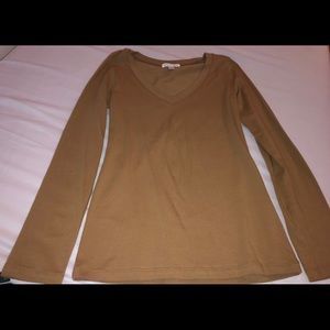 Ambiance - Dark beige V-neck long sleeve top